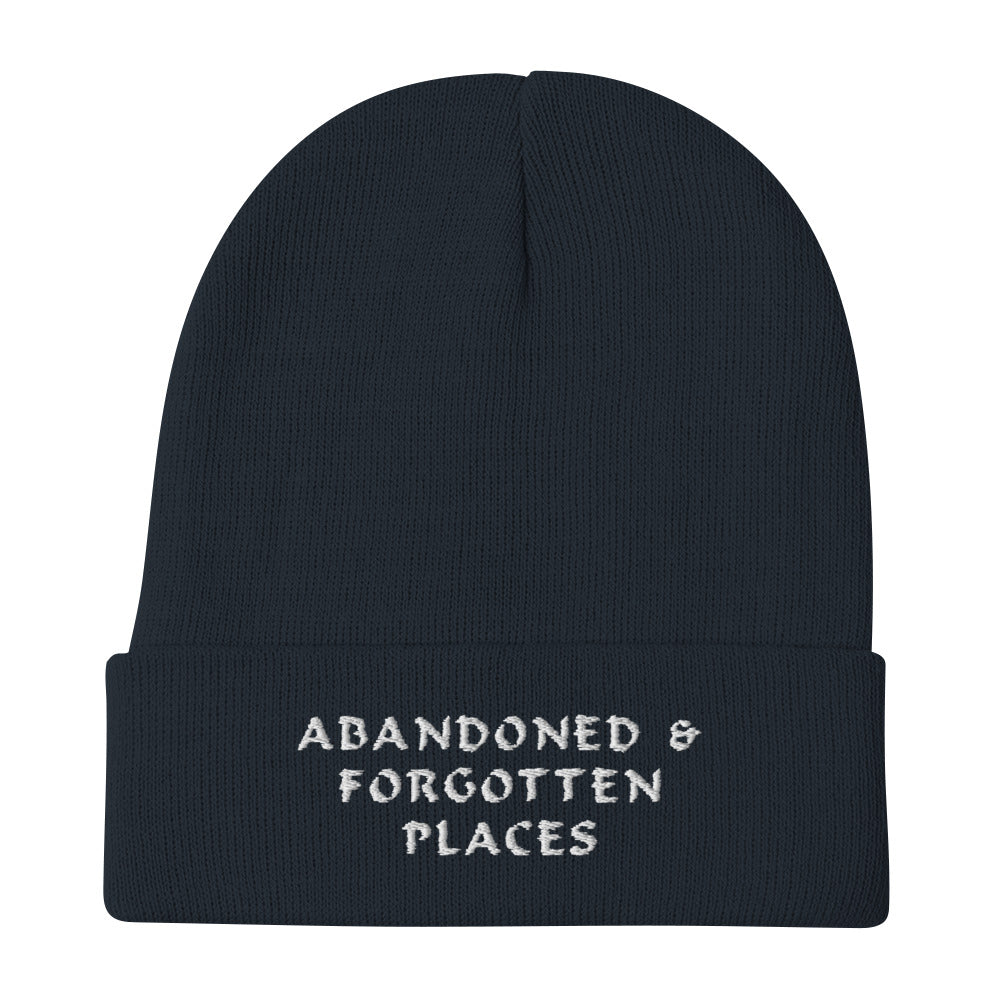 Abandoned & Forgotten Places, Embroidered Beanie (white embroidered)